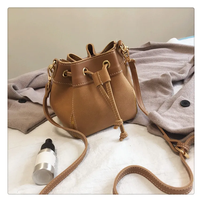 MJ Women Leather Handbags Vintage Suede PU Leather Crossbody Bag Drawstring Bucket Bag Female Small Messenger Bags Korean Style (16)
