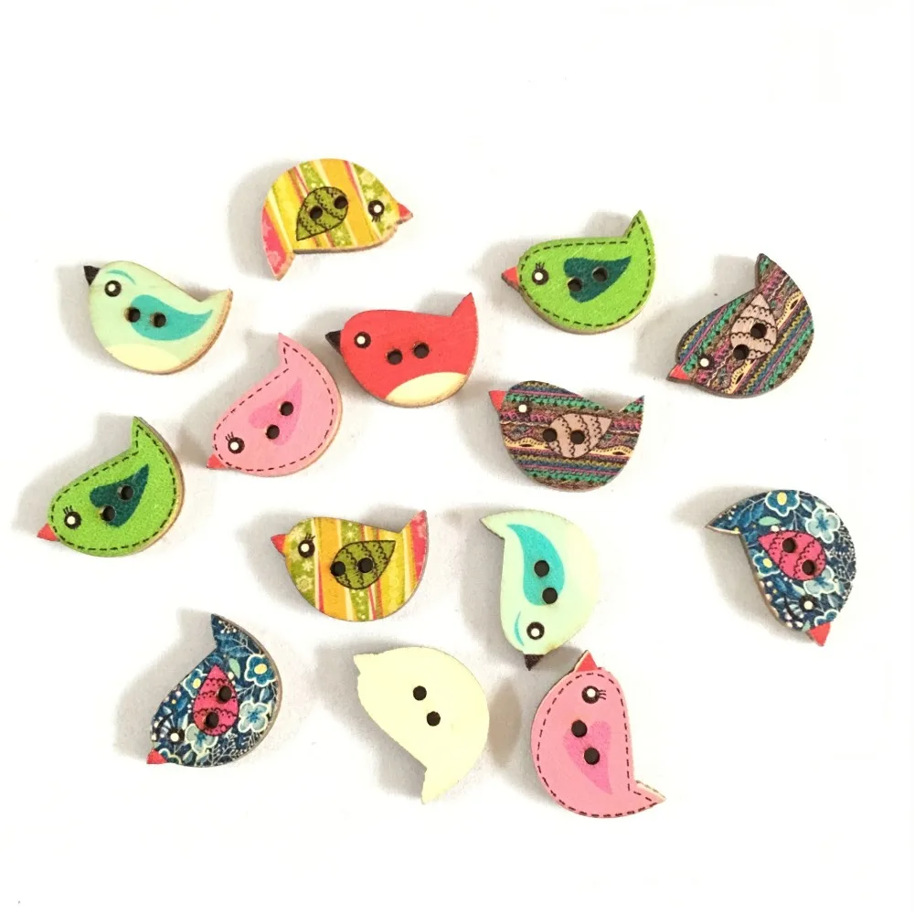 30pcs Bird Theme Wood Buttons for Sewing Scrapbook Clothing Crafts Home Decor