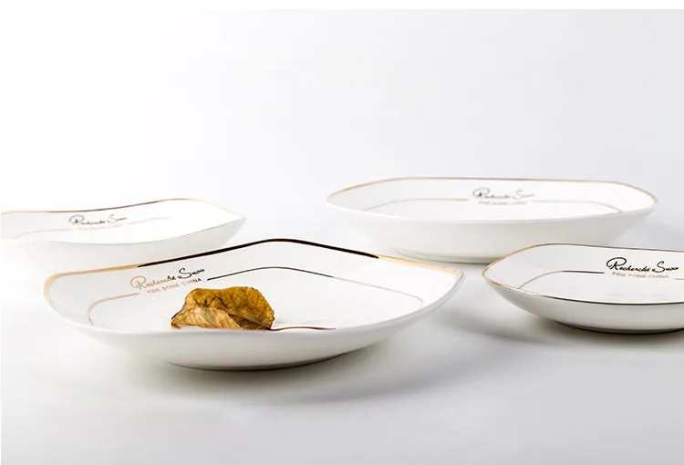 Неоклассический креативный китайский костяной фарфор на глазурованной Золотая инкрустация Столовый Текстиль для отеля стейк тарелка блюдо торт ко дню рождения белая соусница для тарелки