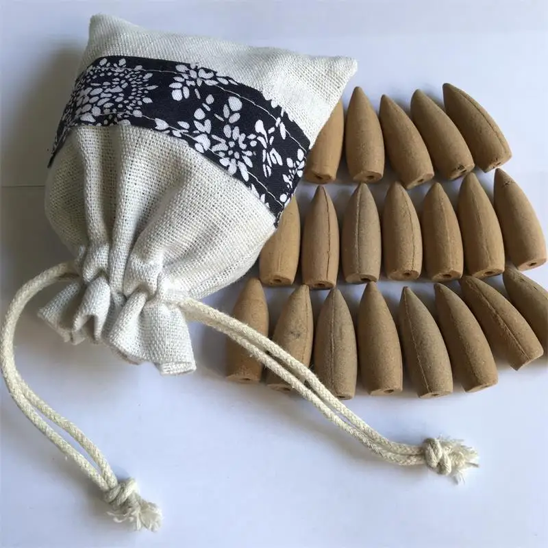 

Natural Fragrance Smoke 35pcs Cloth Bag Bigger Bullet Backflow Incense Cones Sandalwood Tower Incense