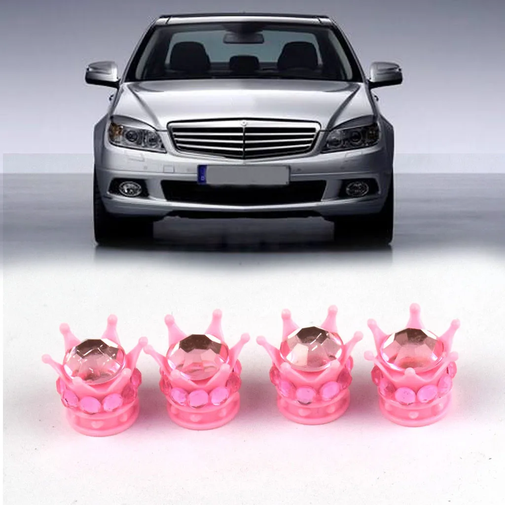 

4Pcs Chrome Pink Crown Bling Diamond Tire/Wheel Stem Valve Caps Car Truck steel wheels for bmw#P6