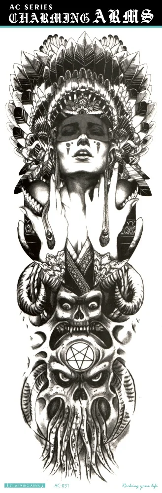 Rocooart черный временные татуировки наклейки для мужчин полный для боди-арта рукав 6x48 см череп дизайн большой водонепроница - Цвет: AC-031