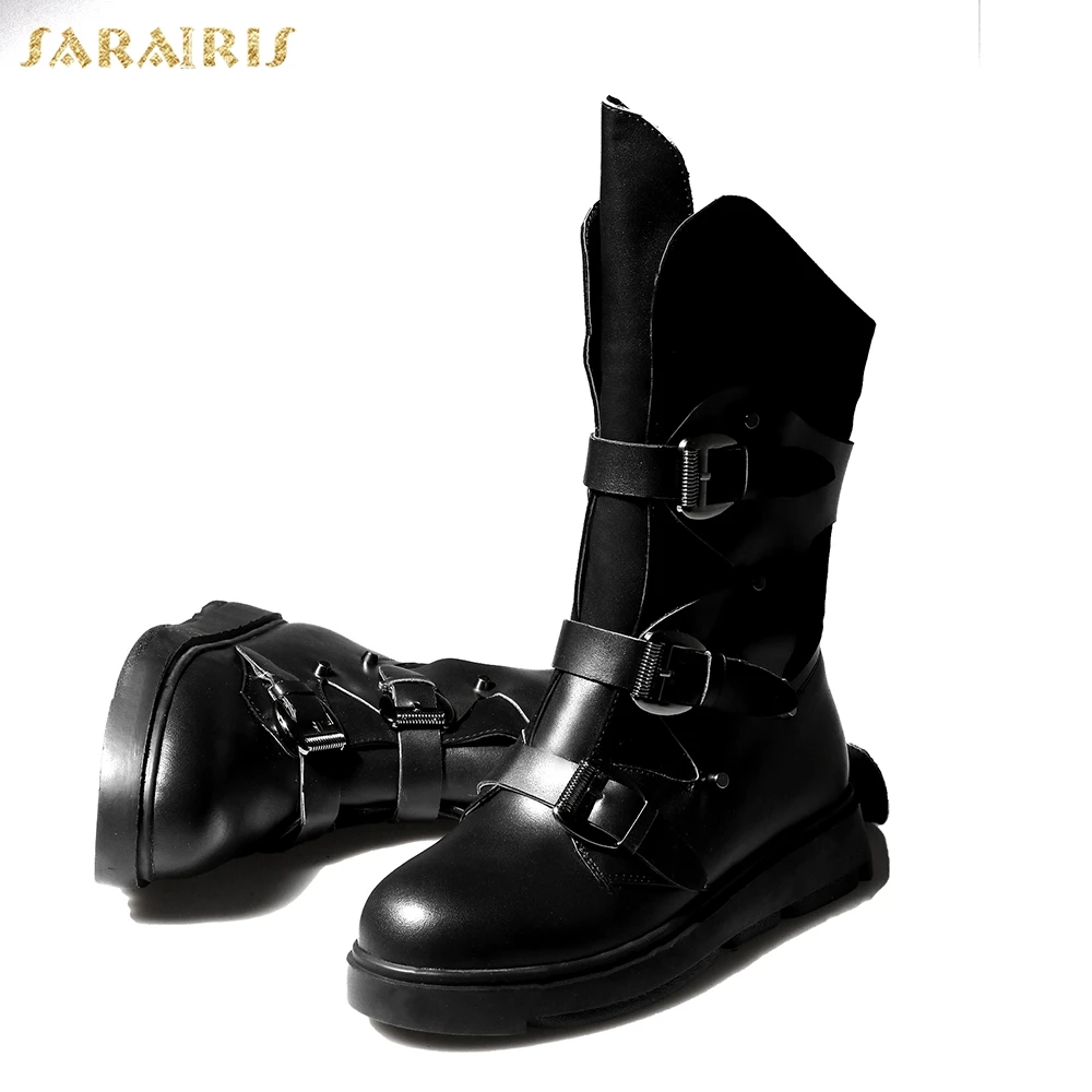 

SARAIRIS hot sale new genuine leather big size 41 martin Boots Women Shoes street style buckles Woman Boots