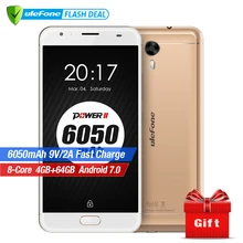 D’origine Ulefone Puissance 2 Smartphone 5.5 “FHD MTK6750T Octa base Android 7.0 4 GB + 64 GB 16MP 6050 mAh Grosse Batterie 4G mobile téléphone