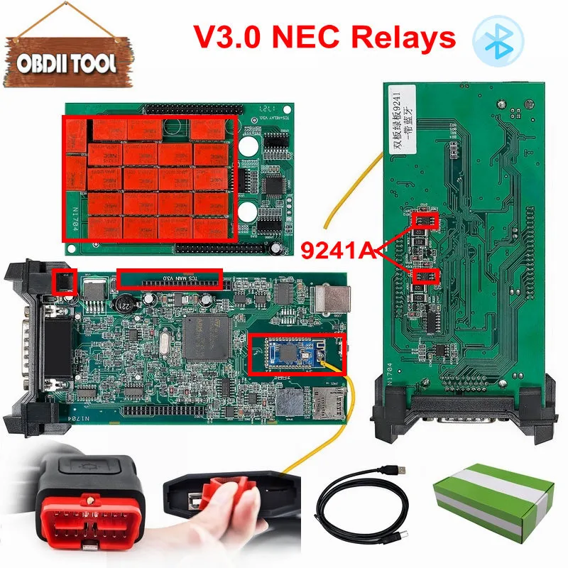 Двойной зеленый PCB V3.0 Nec Реле tcs cdp pro bluetooth R0 keygen автомобильные кабели как Multidiag pro obd2 сканер диагностический инструмент