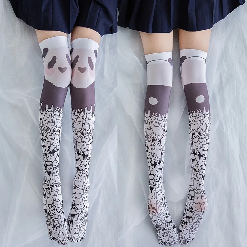 Harajuku/чулки для девочек в стиле Лолиты; женские бархатные длинные чулки с граффити; колготки выше колена для студенток; носки; купить бесплатно - Цвет: M