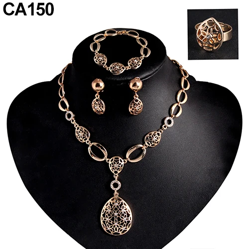 Женская капля полый Массивный воротник ожерелье кольцо серьги браслет набор - Окраска металла: CA150