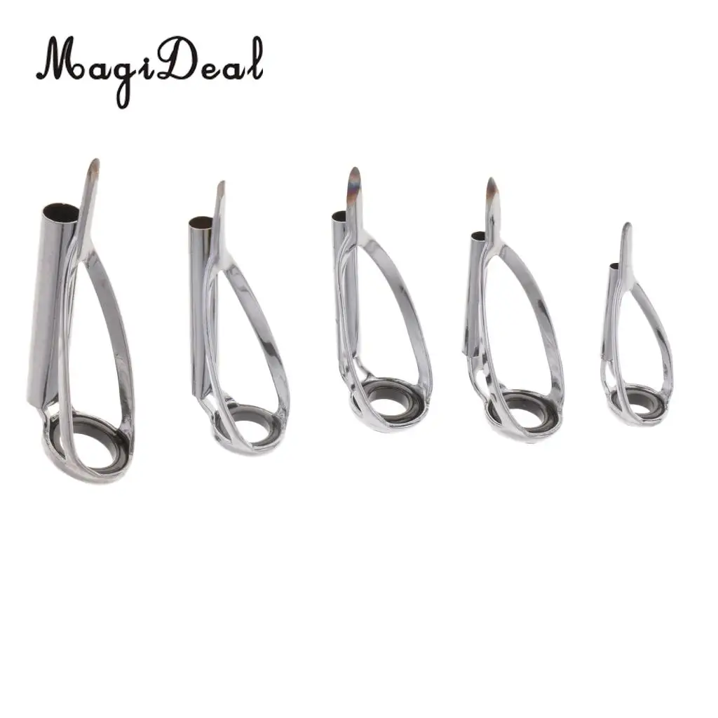 5pcs Fishing Rod Tip Top Guides Kit SIC Ring Spinning Casting Rod Building Guides DIY Size 1 - 5