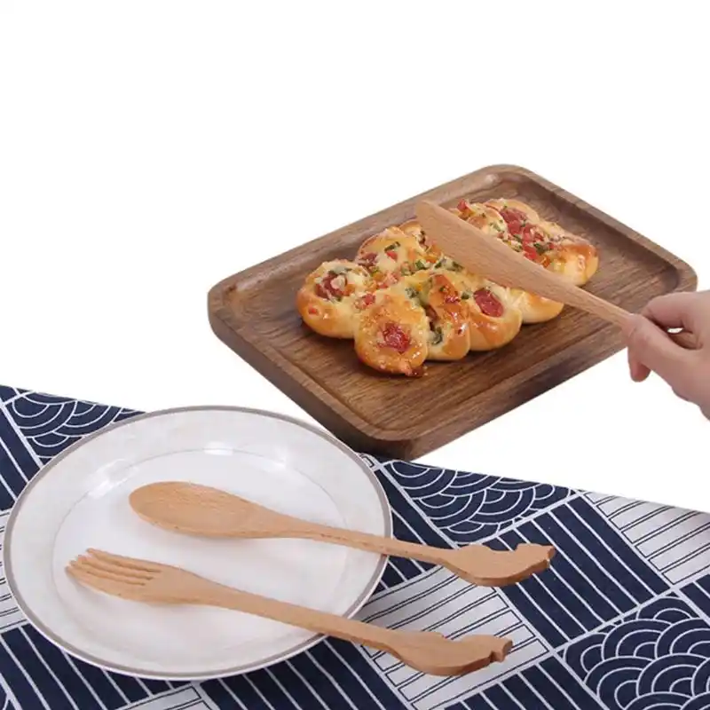 Детская деревянная рисунками из мультфильмов столовая посуда ложка Вилка Нож