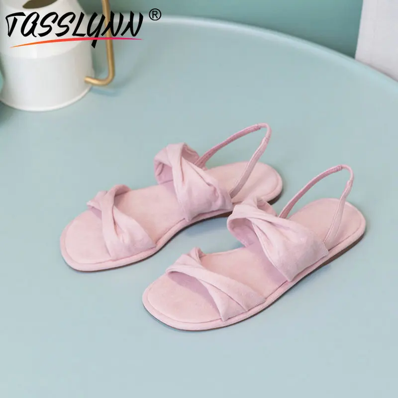 

TASSLYNN 2019 Sweet Sandals Casual Gladiator Sandals Women Kid Suede Low Heels Flat Sandals Back Strap Women Shoes Size 34-40