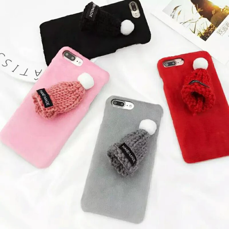 

OLOEY Case for iPhone 6 6S Plus 7 8 Plus X Cover Skin Plush Christmas hat Case Coque for iPhone 6 6S 6Plus 7 8 Plus X Funda Capa
