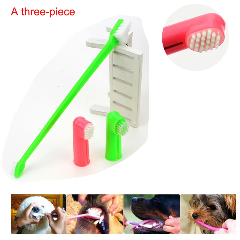 3PCS/set Soft Pet Dog Finger Toothbrush Double Head Teeth Care Dog