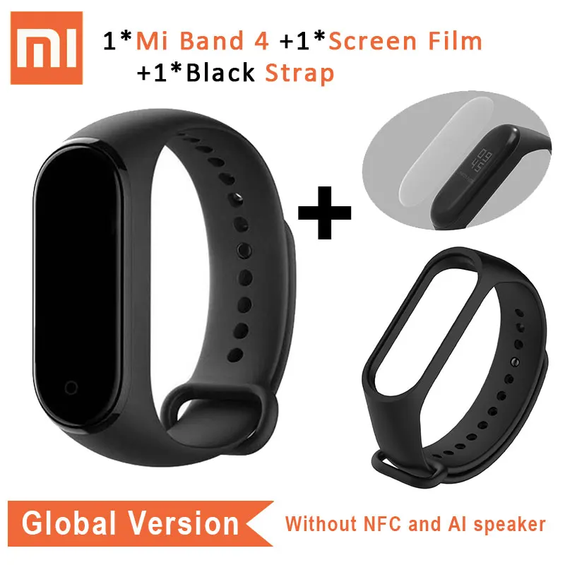 Xiaomi mi Band 4 глобальная версия браслет сердечного ритма mi Band 4 CN версия Смарт фитнес-Браслет Водонепроницаемый браслет умный браслет - Цвет: GB n Film n Black