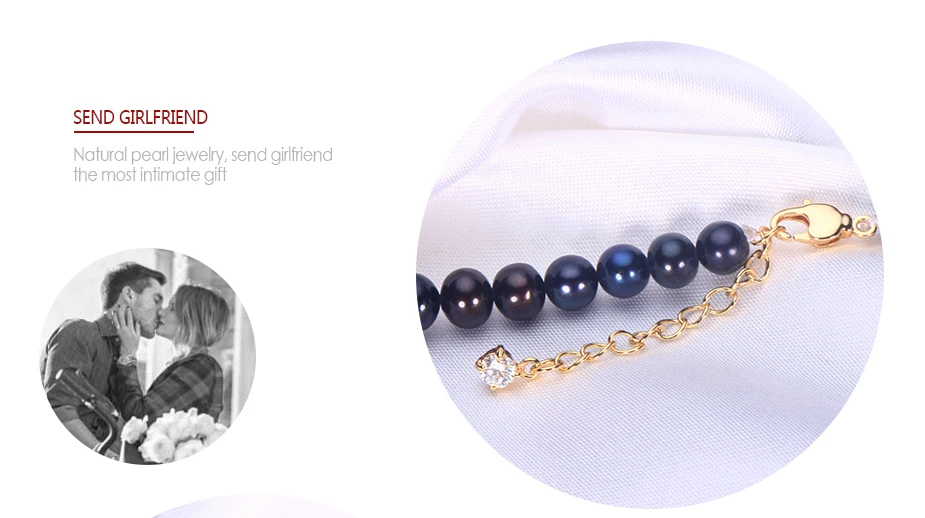 Hengsheng черный натуральный пресноводный жемчуг моды Цепочки и ожерелья для Для женщин, 6.5-7 мм рядом круглый черный жемчуг с 13-14 мм Большой брак