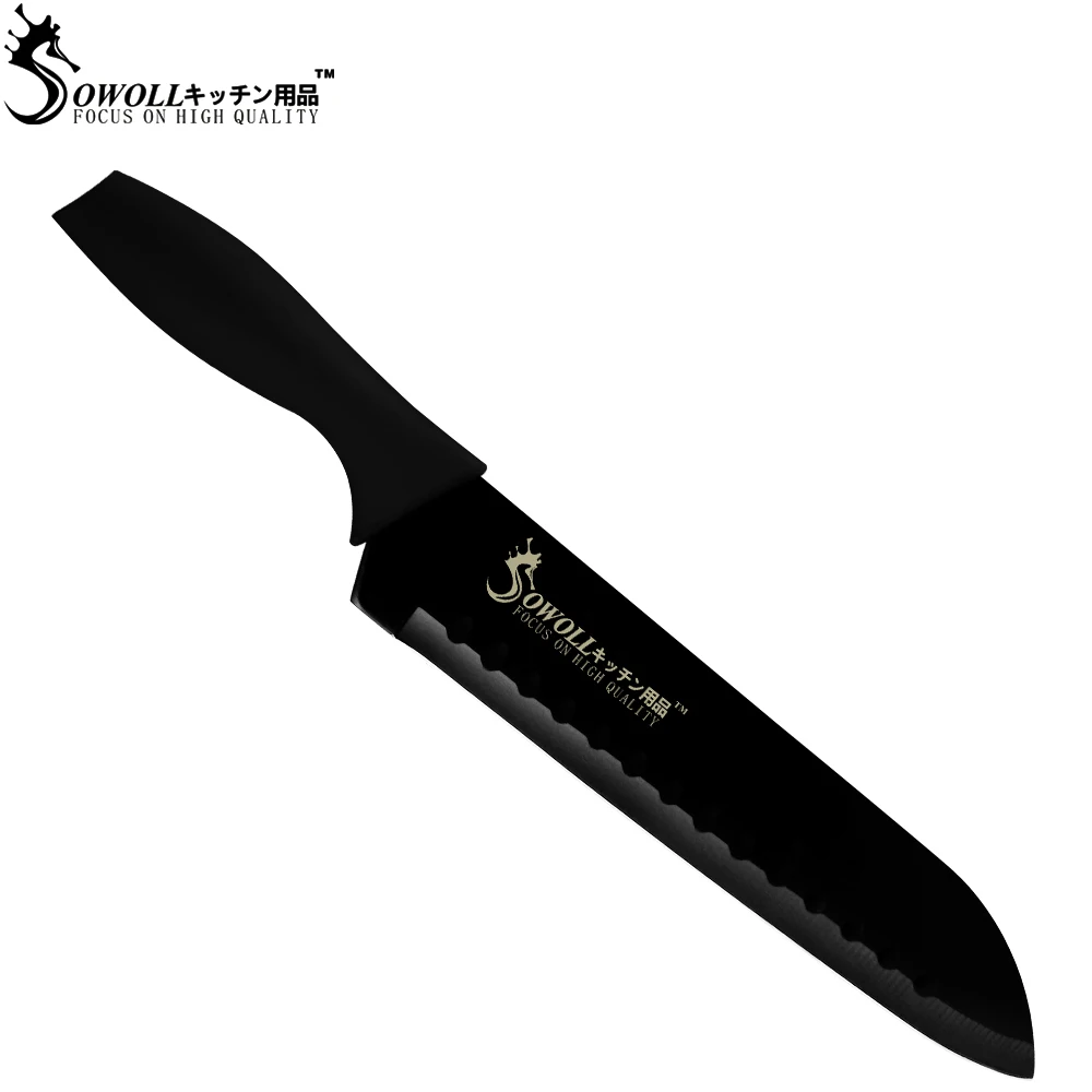 Sowoll 7 дюймов Нержавеющая сталь Santoku Ножи японский Стиль острое лезвие черный