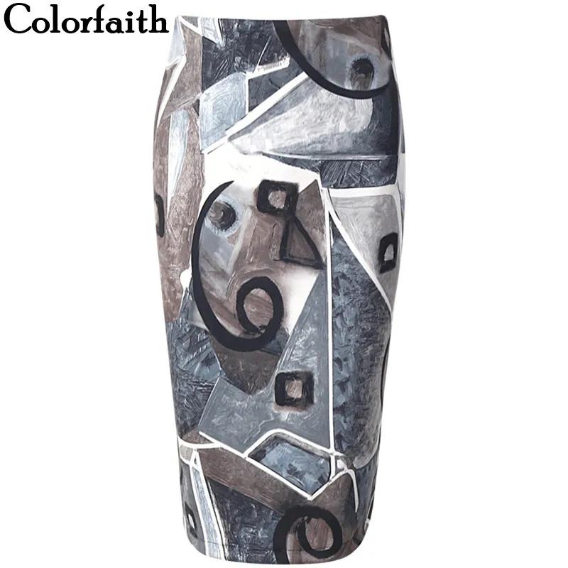 Colorfaith Новый 2017 осень-зима Для женщин замшевые юбка миди с геометрическим принтом