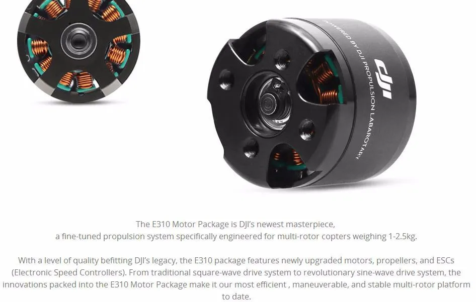 

DJI Quadrocopter Tuned Propulsion System E310 (4*Motor/ESC; 4 pair props; Accessories pack; Updater for ESC)