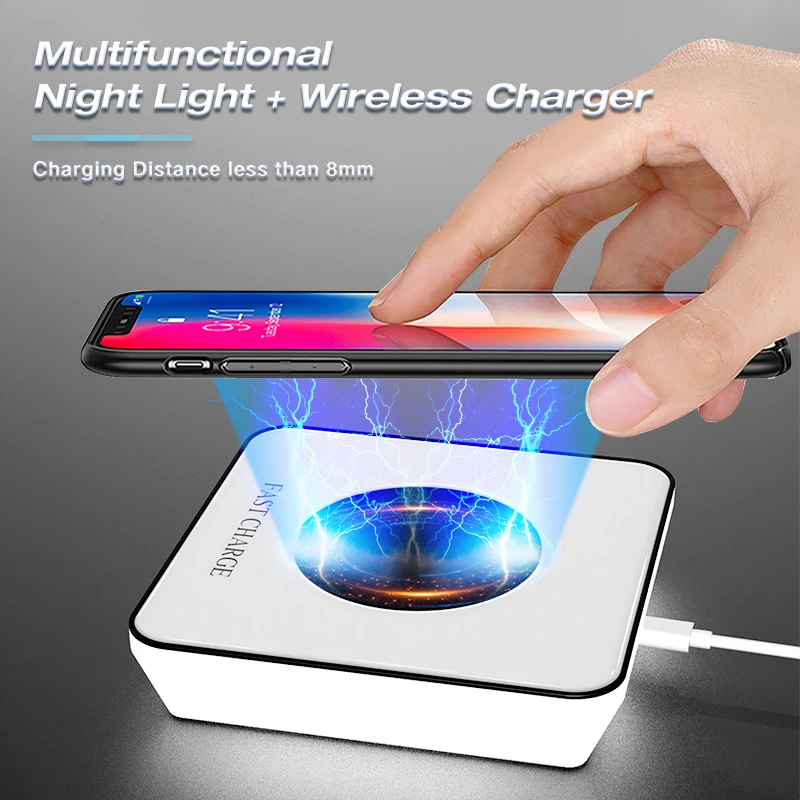 2019 New Style ibration sence led light ,night light ,desk lam with wireless charger function for iphone X,XS,XR,XS max.