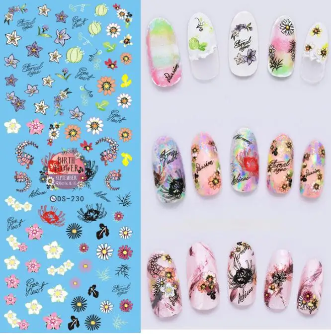 Image Sexy Beauty Product Water Transfer Nails Art Sticker Autumn Birth Flower September Nail Wraps Sticker Manicura sticker Decors