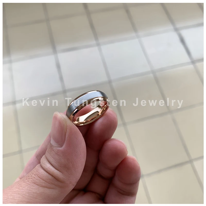 Обручальное кольцо из розового золота, вольфрамовое кольцо для мужчин и женщин, 6 мм