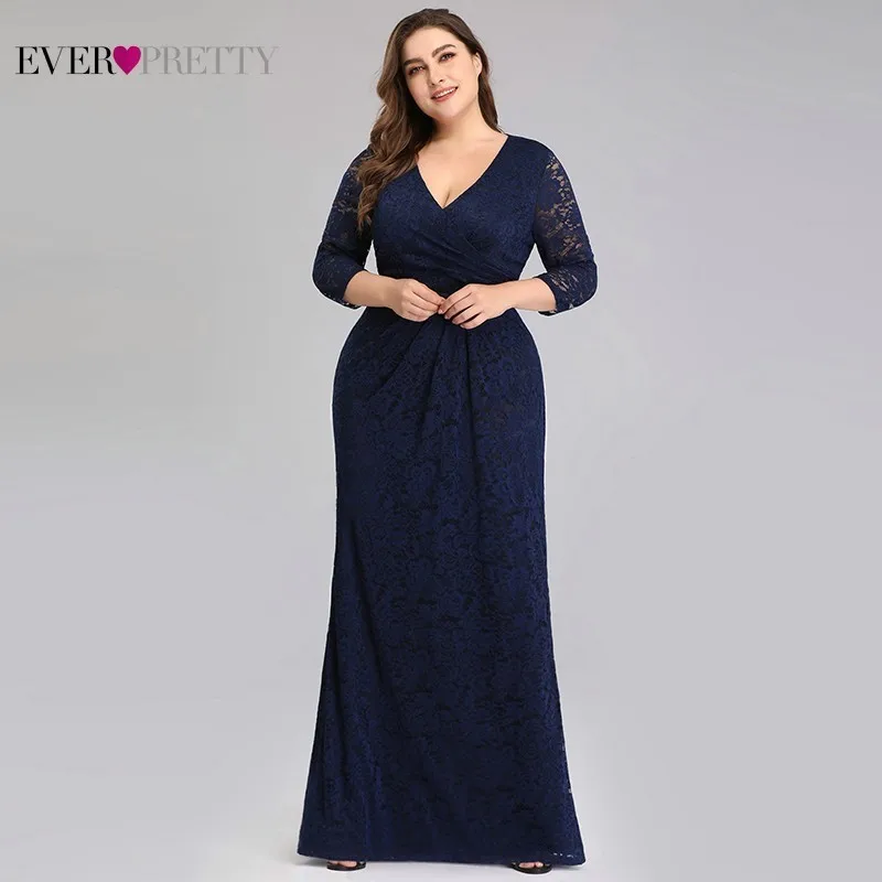 US $31.41 Plus Size Lace Mermaid Long Prom Dresses 2020 Ever Pretty Ez07682nb VNeck 34 Sleeve Elegant Women Party Gowns Vestidos De Gala
