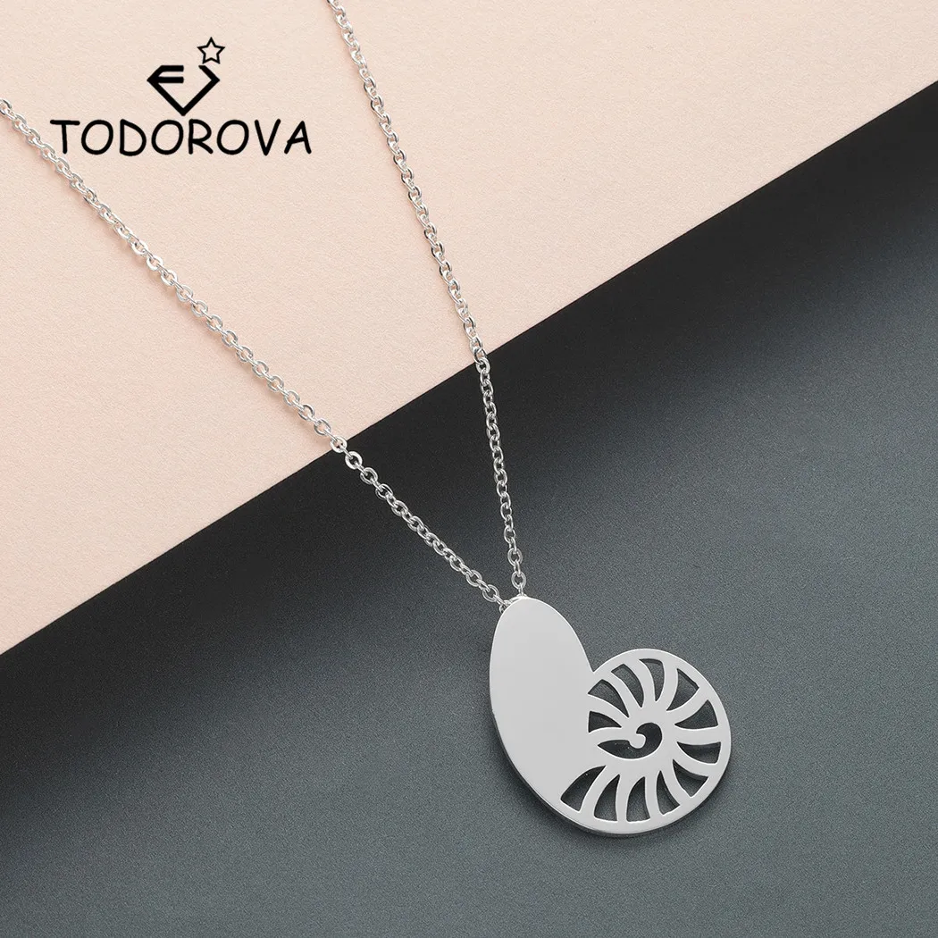 

Todorova Turbo Charm Necklace Women Gold Ariel Voice Shell Men Necklace Spiral Swirl Snail Necklace Ocean Beach Conch Necklace