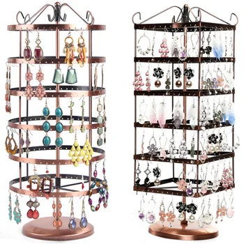 

Metal large Jewelry Display Shelf Jewelry Organizer Earring Holder Fashion Earrings Display Rack Rotating Shelf 288 Holes Bronze