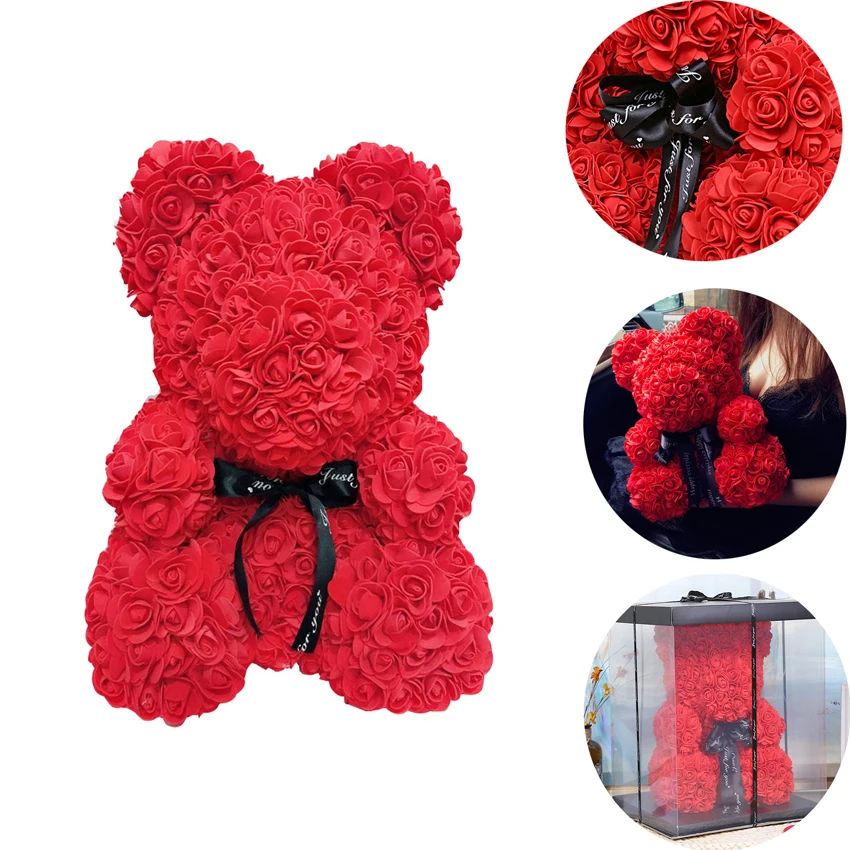 VIP Цена Прямая 25 см красный плюшевый мишка розы искусственные рождественские подарки для женщин подарок на день Святого Валентина