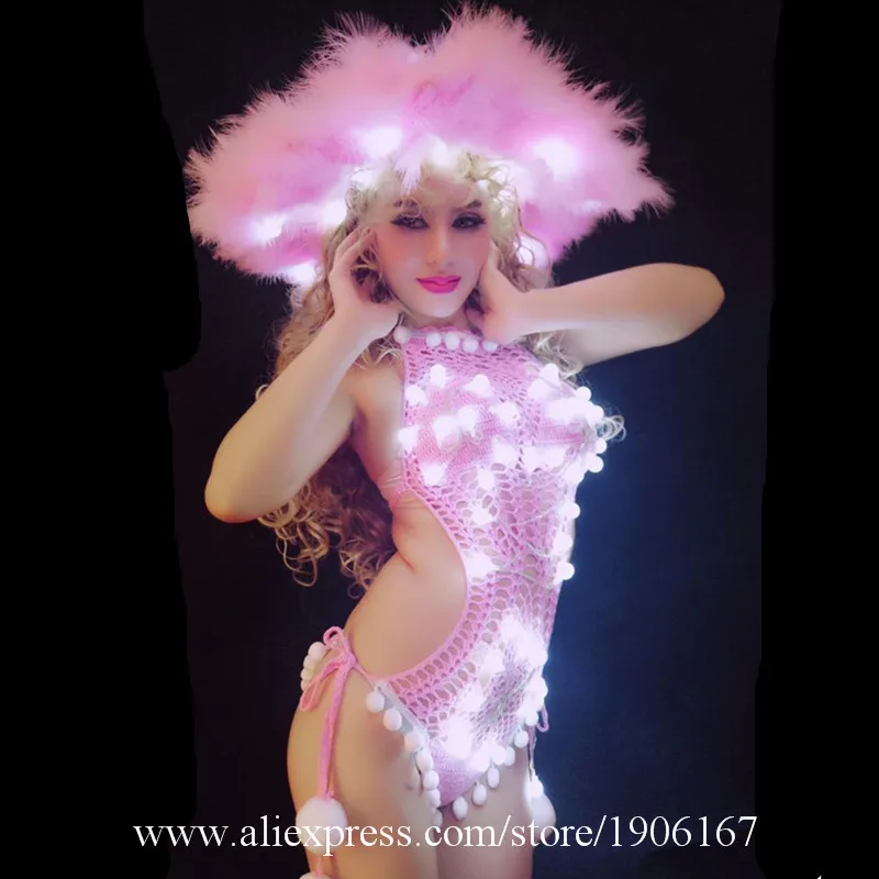 Nightclub craze costume new led hairy beauty back bikini lighting party style show gogo dj ds6