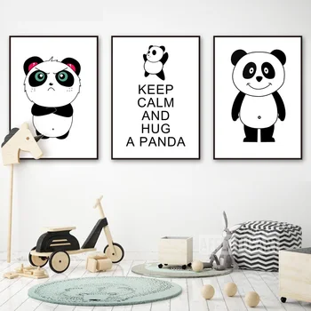 

Cartoon Posters Black White Cute Panda Canvas Painting For Kids Room Wall Painting Canvas Art Print Nordic Style Decoration