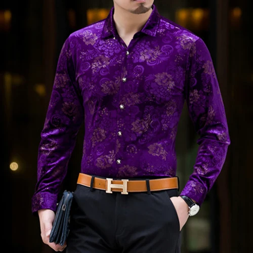 Mu Yuan Yang осень и зима Мужская модная теплая и мягкая Повседневная рубашка с длинным рукавом брендовая мужская одежда размера плюс до 3XL - Цвет: purple