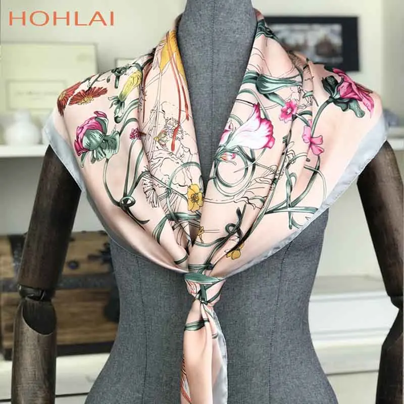 90x90 см дизайнерский шарф для дам квадратный шелковый шарф для женщин хиджаб шарф модный Шелковый шарф с цветами женские аксессуары - Цвет: 2