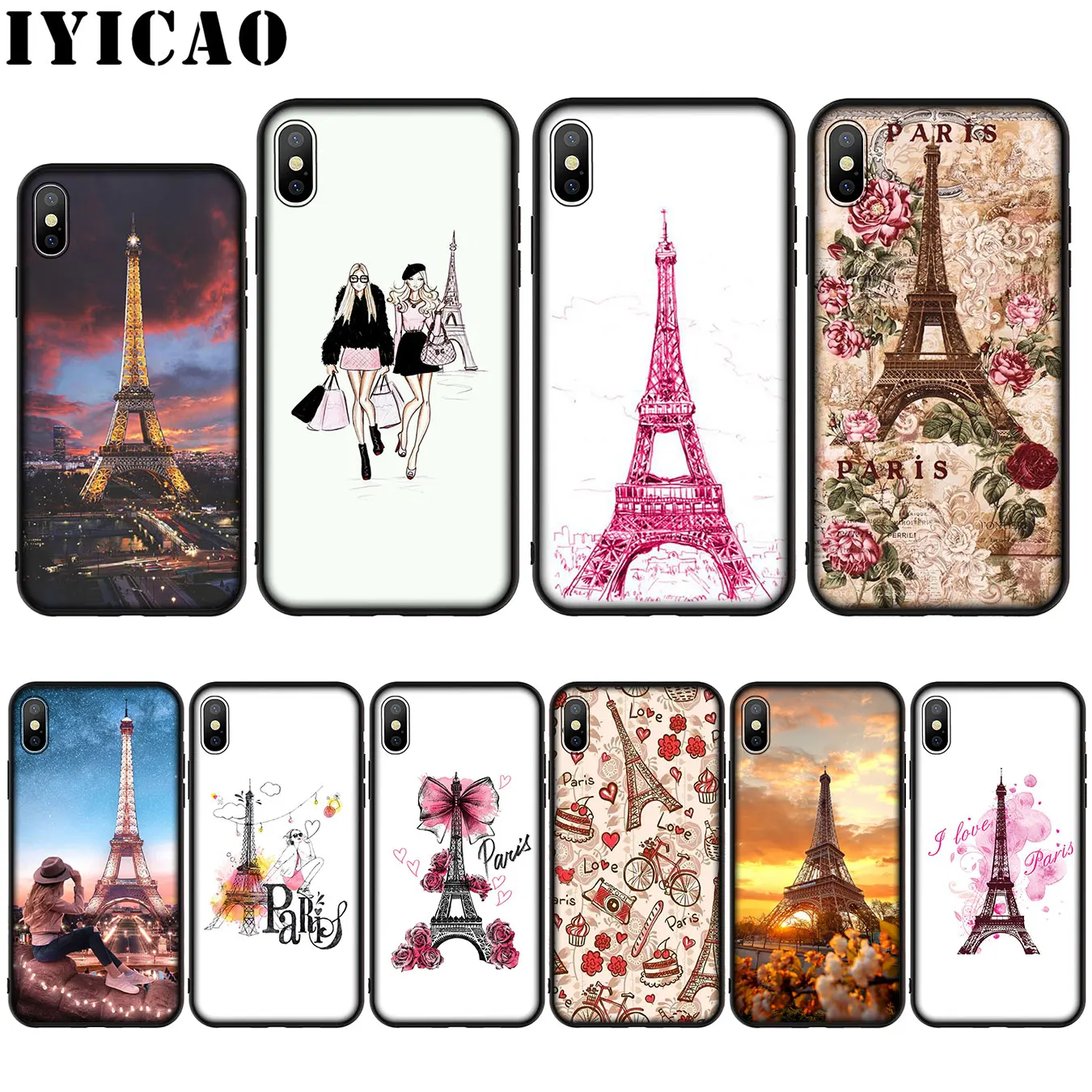 IYICAO France Paris the Eiffel Tower Silicone Soft Case for iPhone XR X XS Max 8 7 6 6S Plus 5 5S SE Cover |