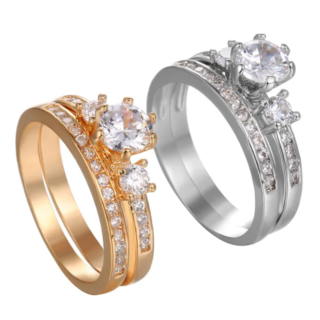 2017 New Popular Wedding double Rings For Women Trendy Party Gift Engagement Romantic suit Rings Fashion Female Jewelry #R81010