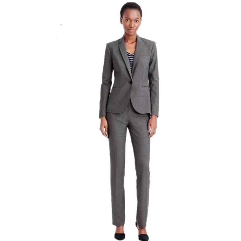 Куртка + брюки женские Бизнес костюмы женские офисные Форма Прямые брюки костюм Однобортный 2 шт. элегантный Блейзер