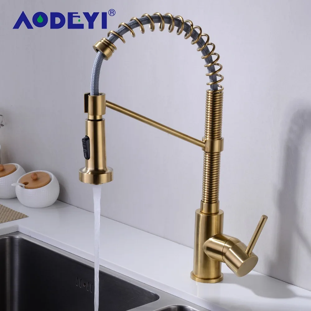 AODEYI Dual Function Brass Kitchen Pull Down Mixing Faucet 180 Degree Swivel Pull Out Sink Mixer Tap Brushed Gold Nickel Black AODEYI Dual Function Brass Kitchen Pull Down Mixing Faucet 180 Degree Swivel Pull Out Sink Mixer Tap Brushed Gold Nickel Black