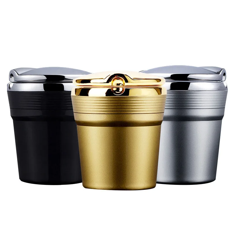 Automotive supplies car ashtray with LED lights flip luminous metal