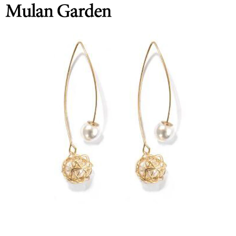 

M&G Gold Trendy Pearl Drop Earrings for Women Double Dangle Statement Earrings Fashion Jewelry Female Accessories Gift New 2019