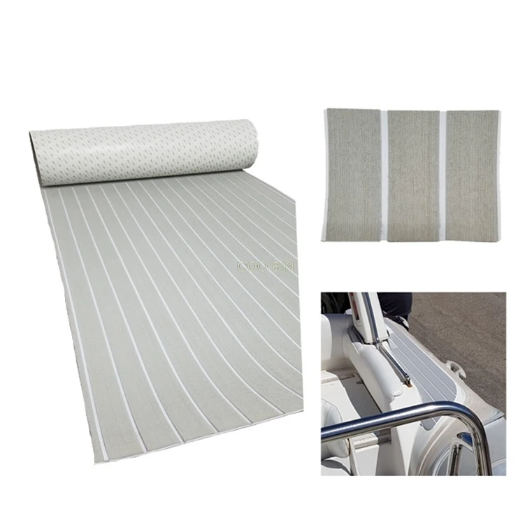 

2300*900*6mm Synthetic EVA Deck Faux Teak Flooring Foam Marine Sheet Self-Adhesive Foam Teak Decking Flooring Grey White Lines