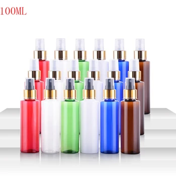 

50pcs 100ML empty makeup setting colored spray bottles perfume plastic container with aluminum mist sprayer pump 100cc bottle