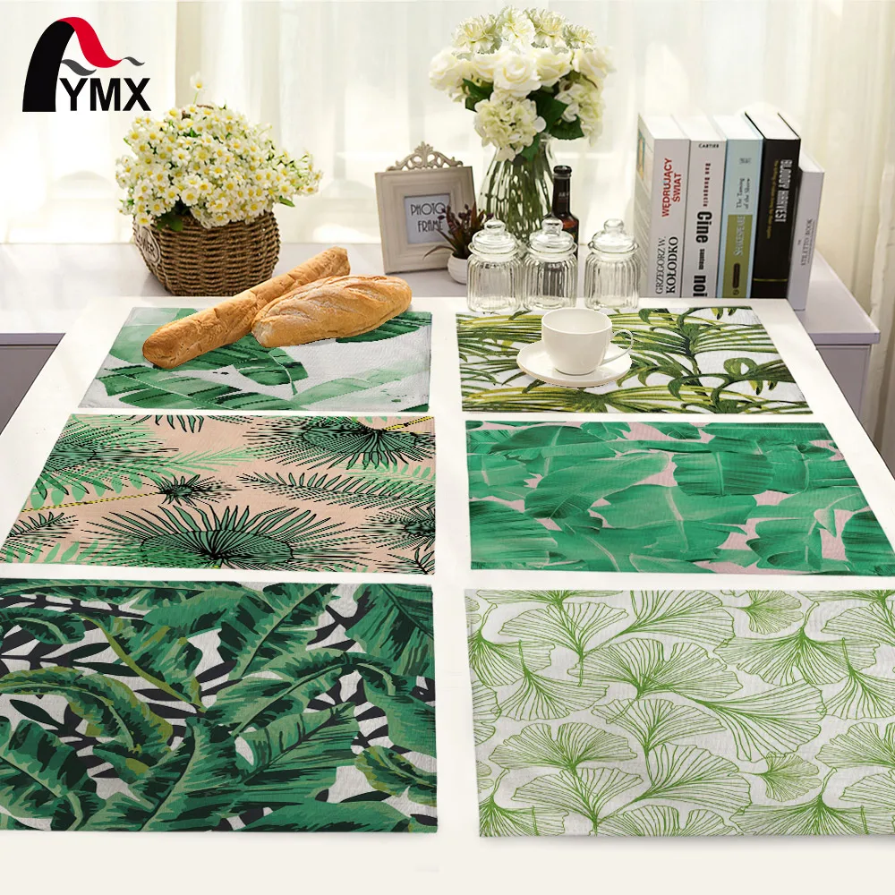 

Green Leaves Pattern Table Mat Kitchen Decoration Placemat Table Napkin For Wedding Dining Accessories Table Mat