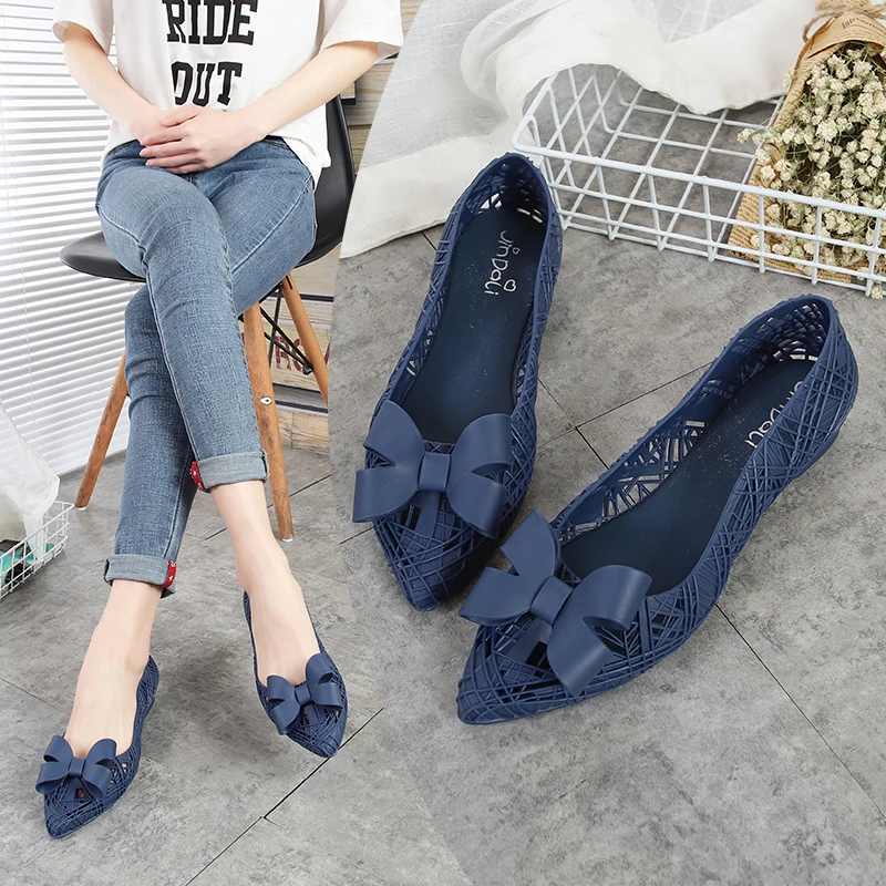 Rouroliu Women Summer Pointed Toe Hollow Out Rain Shoes Bowknot Waterproof Non-Slip Casual Beach Shoes Woman RB80 Rouroliu Women Summer Pointed Toe Hollow Out Rain Shoes Bowknot Waterproof Non-Slip Casual Beach Shoes Woman RB80