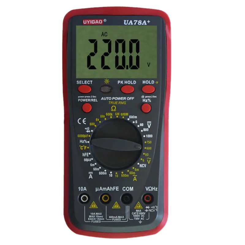 

NFLC-UYIGAO UA78A+ Plastic Shell Ohmmeter AC DC Testing Digital Multimeter