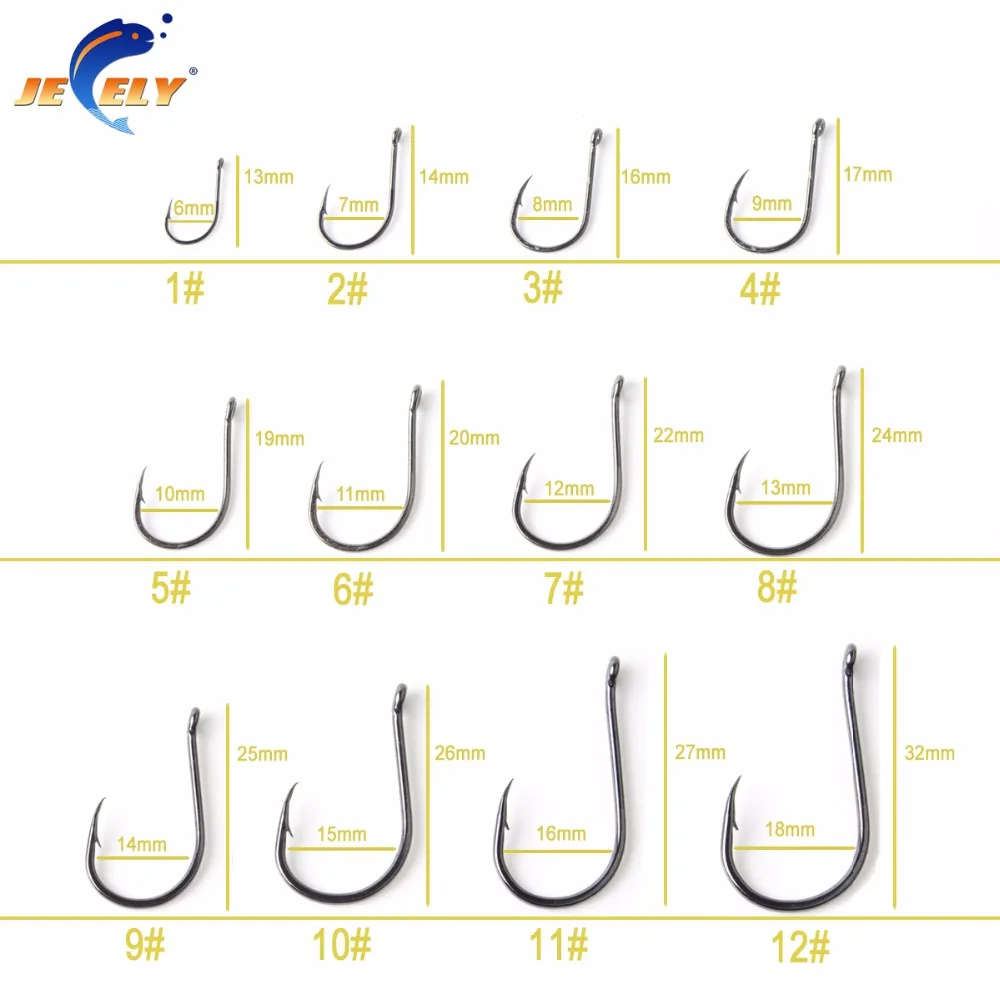 

Jeely 100pcs Eyed barbed curve shank carp fishing hook size #1,#2,#3,#4,#5,#6,#7,#8,#9,#10,#11,#12