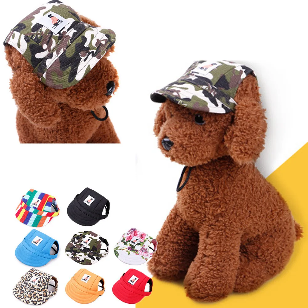 S/M Dog 8 Color Hat With Ear Holes Summer Canvas Baseball Cap For Small
