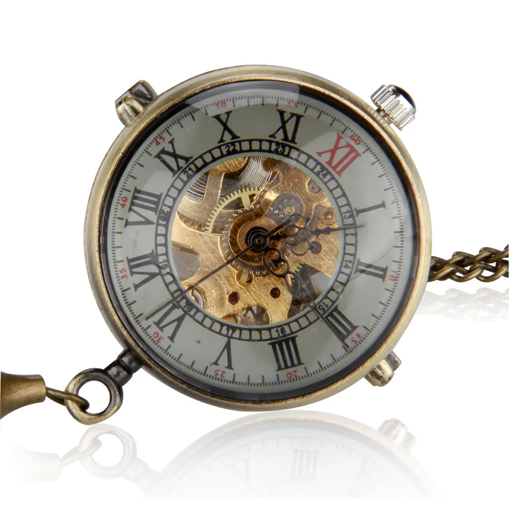 Unisex Retro Crystal Ball Mechanical Necklace Pendant Pocket Watchin
