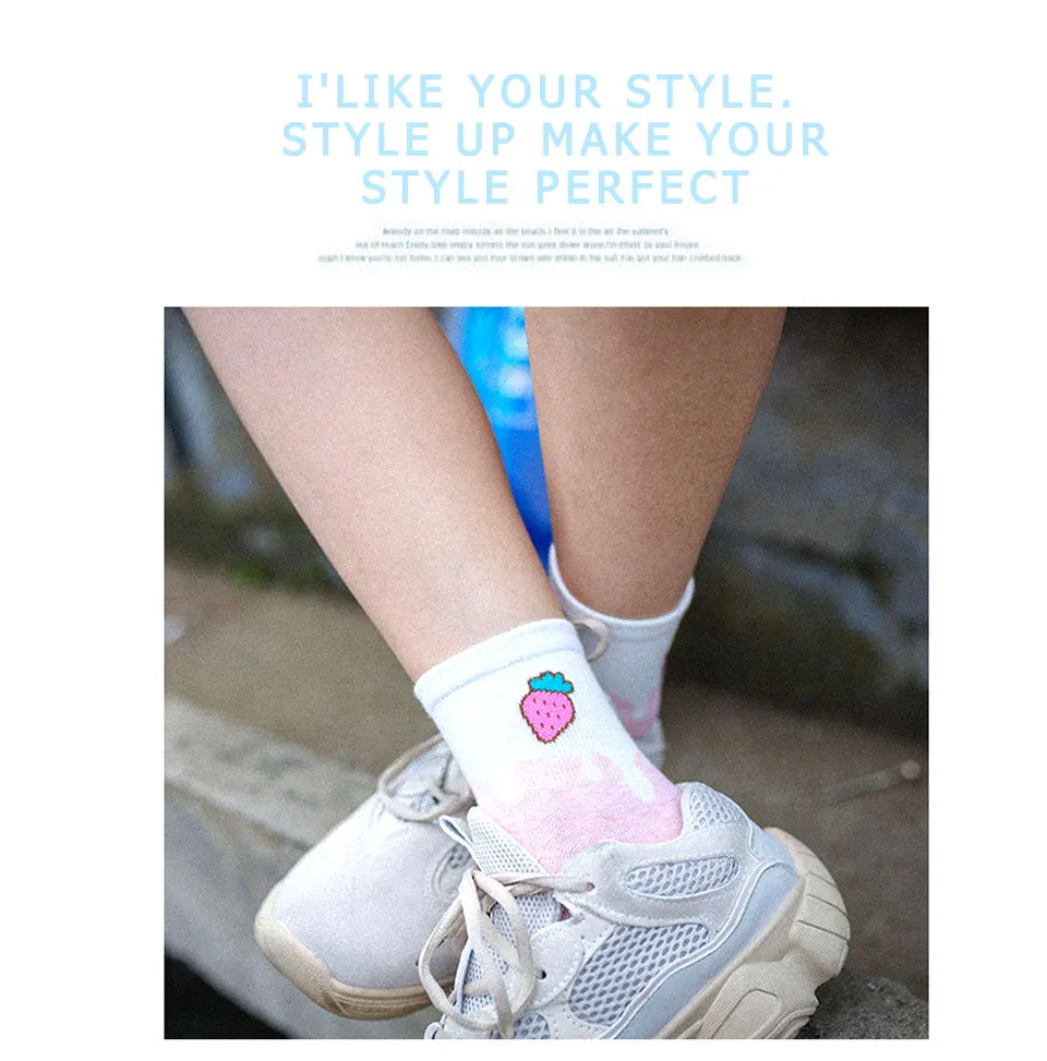 New Product Fresh Cartoon Color Matching Fruit Peach Strawberry Cherry Lady Tube Fashion Cotton Sock Sweet Casual Female Socks (2)