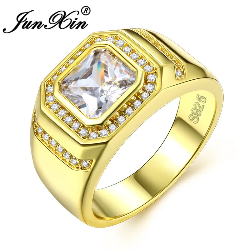 JUNXIN винтажные Золотые Большие обручальные кольца для мужчин, роскошные квадратные кольца с кубическим цирконием, модные геометрические ювелирные изделия, обручальные кольца