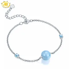 Hutang Твердые 925 стерлингового серебра регулируемые браслеты для женщин девушки натуральный драгоценный камень Аквамарин Ювелирные изделия Новое поступление