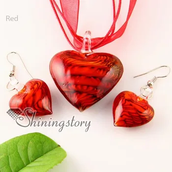

heart handmade Italian lampwork murano glass necklaces pendants and earrings jewelry sets cheap ladies jewellery